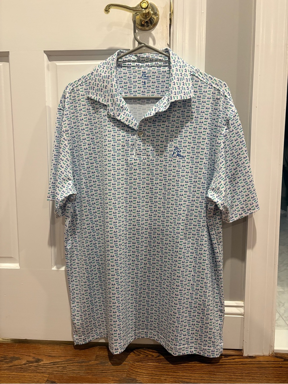 Rhoback Men's Polo in White with Blue Micro Pattern